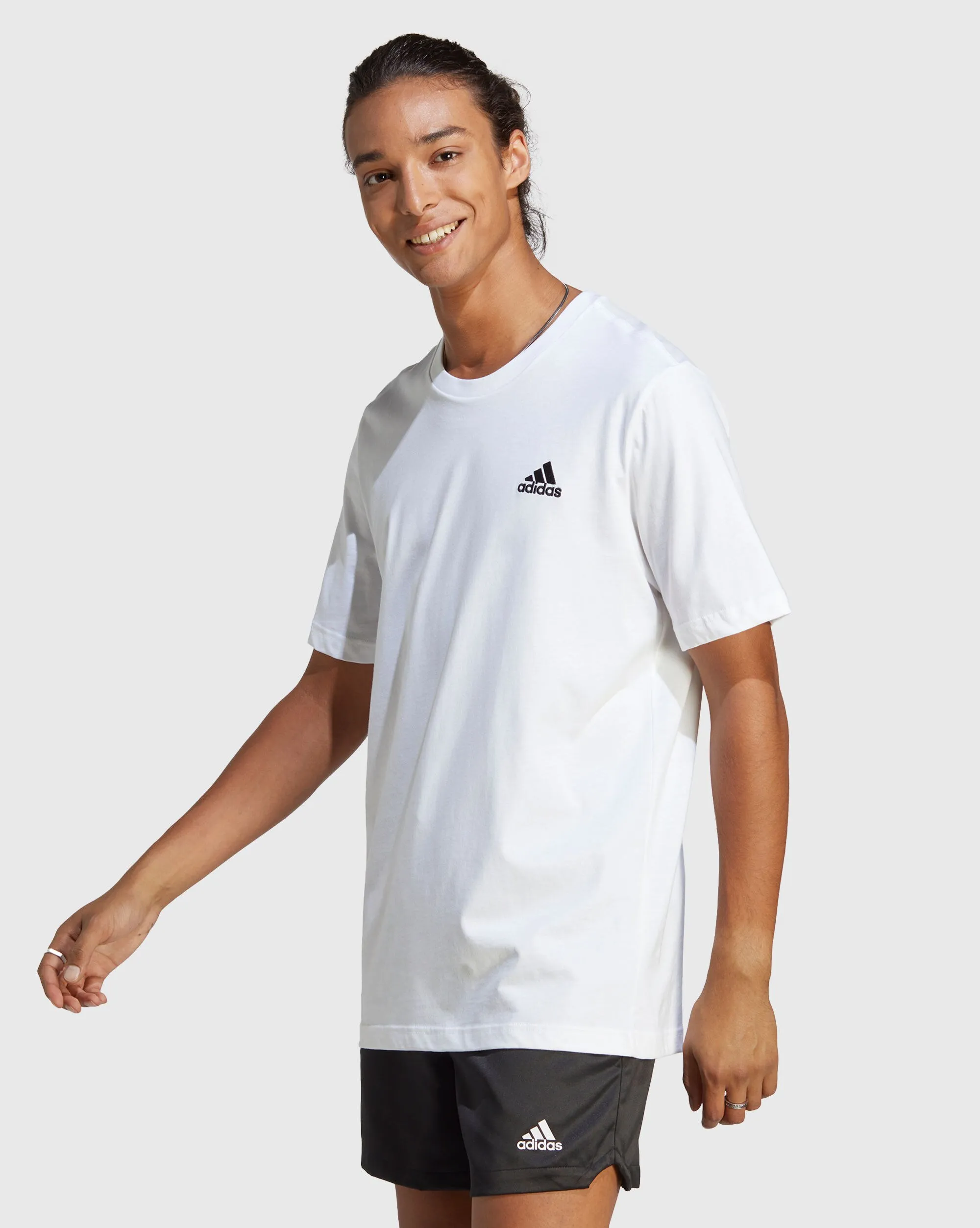 Adidas Men's Essentials Single Jersey T-Shirt with Small Logo Embroidery in White