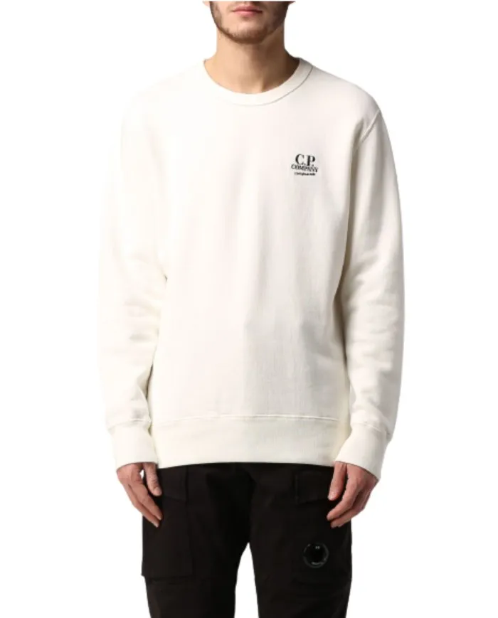 C.P. COMPANY Felpa Uomo S320A MAko Cinquanta A-ET in Cotone Bianca 103 GAUZE WHITE