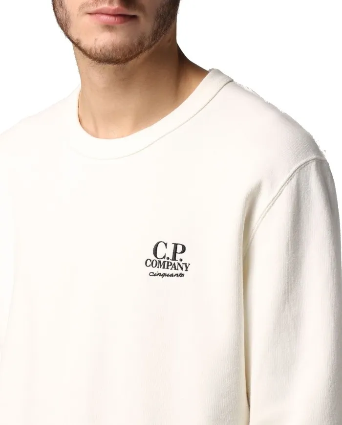 C.P. COMPANY Felpa Uomo S320A MAko Cinquanta A-ET in Cotone Bianca 103 GAUZE WHITE