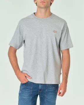 Gray Half-Sleeve Cotton T-shirt with Chest Logo Print