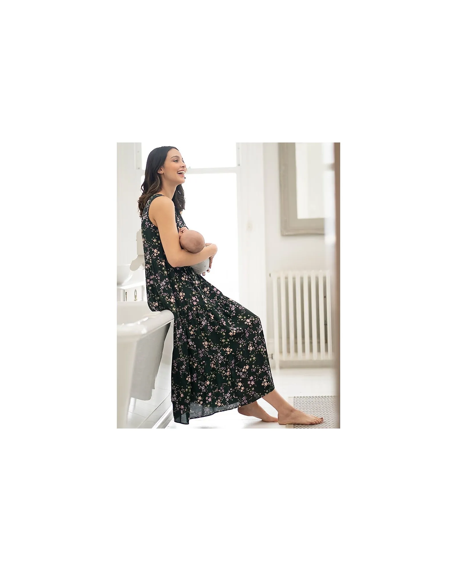 Maternity and Nursing Dress Milly - V-Neck - Sleeveless - with Floral Print