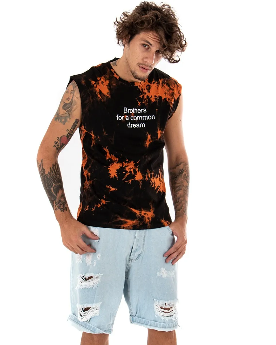 T-shirt Uomo Giromaniche Arancione Girocollo Casual Tie Dye Nero GIOSAL