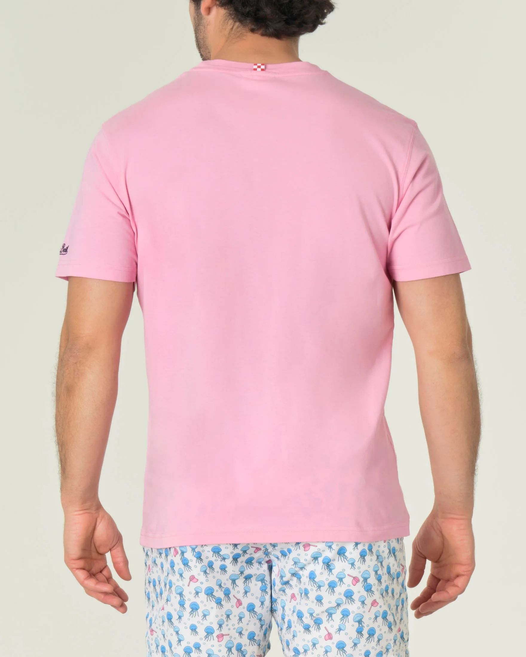 Pink Half-Sleeve T-shirt with St. Barth Padel Club Print